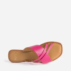 Mule TEXTO rose en cuir à brides fantaisie