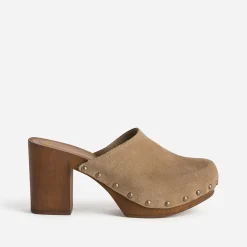 Mule-sabot TEXTO beige cuir velours