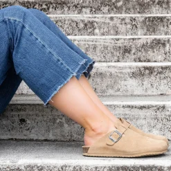 Mule-sabot TEXTO en cuir velours beige