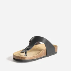 Mule-tong anatomique noire en cuir