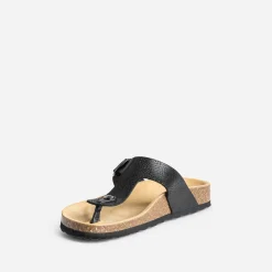 Mule-tong anatomique noire cuir éco-conçu