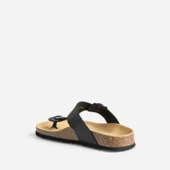 Mule-tong anatomique noire cuir éco-conçu