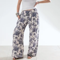 Pantalon TEXTO écru imprimé palmiers