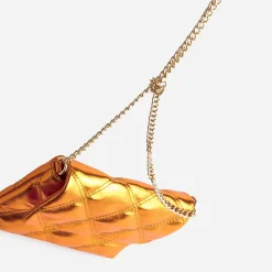 Pochette TEXTO orange métallisé matelassée