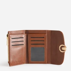 Portefeuille cognac détail anneau métal doré