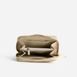 Porte-monnaie beige effet raphia brodé