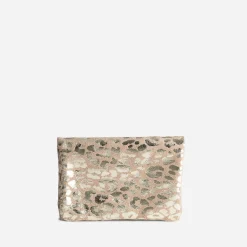 Porte-monnaie TEXTO beige cuir velours motif doré