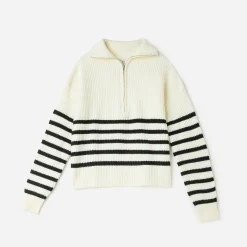 Pull marinière TEXTO écru tricot à col camionneur