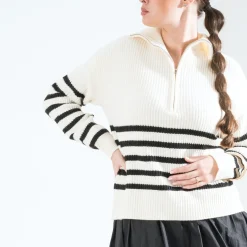 Pull marinière TEXTO écru tricot à col camionneur