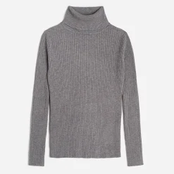 Pull TEXTO gris côtelé à col roulé