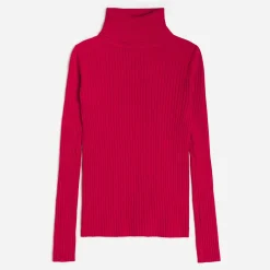 Pull TEXTO rouge côtelé à col roulé