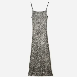 Robe longue TEXTO noire sequins argentés
