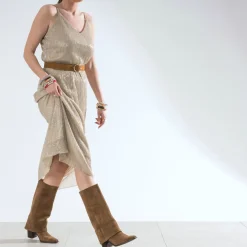 Robe TEXTO beige métallisé fines bretelles