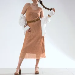 Robe TEXTO orange métallisé fines bretelles