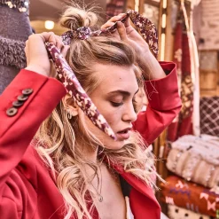 Rubans-foulards TEXTO prune à imprimé fleuri