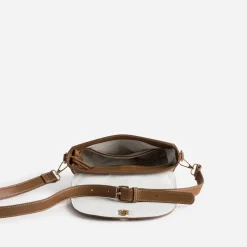 Sac à main bi-matière cognac et textile beige