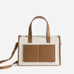 Sac à main bi-matière cognac et beige