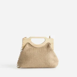 Sac à main TEXTO beige anses bois