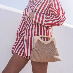 Sac à main TEXTO beige anses bois