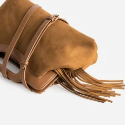 Sac à main TEXTO camel suédé à franges