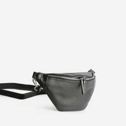 Sac banane TEXTO noir zip argenté