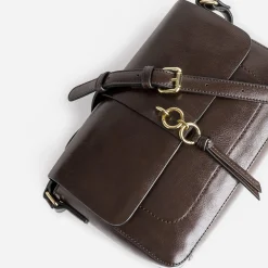 Sac bandoulière marron avec double anneaux