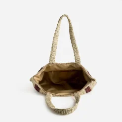 Sac beige paille papier motif rayures