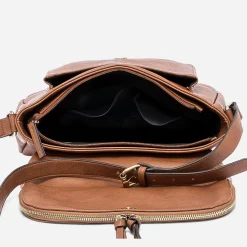 Sac besace camel avec rabat zippé