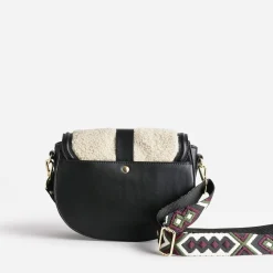 Sac besace TEXTO noir avec rabat tissu Sherpa