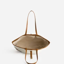 Sac cabas beige toile bi-matière cognac