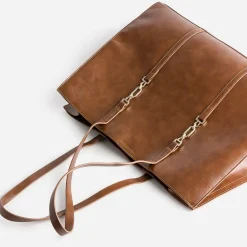 Sac cabas cognac détails bijou