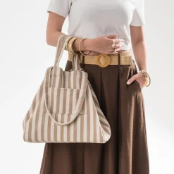 Sac cabas écru rayures beiges