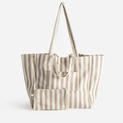 Sac cabas écru rayures beiges