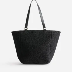 Sac cabas noir tissu Sherpa avec poche