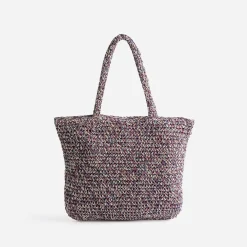 Sac cabas prune, marine, écru tressé