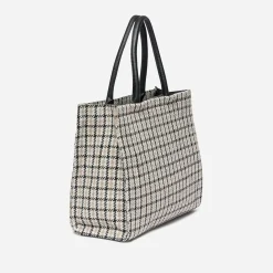 Sac cabas TEXTO beige, écru et noir à carreaux