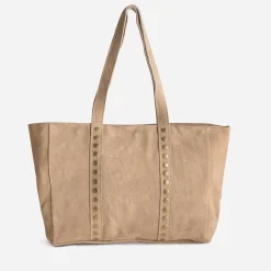 Sac cabas TEXTO beige cuir velours