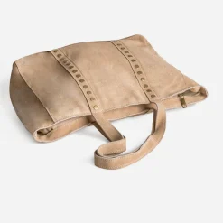 Sac cabas TEXTO beige cuir velours