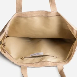 Sac cabas TEXTO beige cuir velours