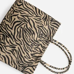 Sac cabas TEXTO beige foncé à motif zébré