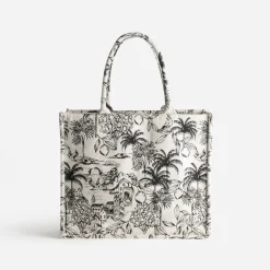 Sac cabas TEXTO beige jacquard motif villages