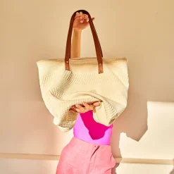 Sac cabas TEXTO écru textile tissé