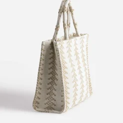Sac cabas TEXTO écru tressage beige
