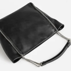 Sac cabas TEXTO noir métalleries argentées