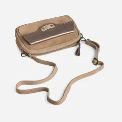 Sac pochette TEXTO beige cuir velours