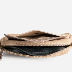 Sac pochette TEXTO beige cuir velours