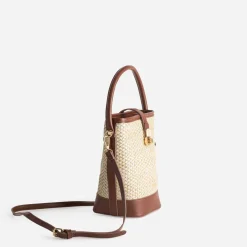 Sac seau beige paille papier et camel