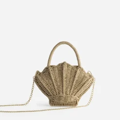 Sac TEXTO beige paille papier forme coquillage