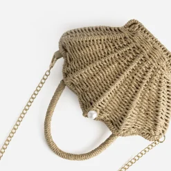 Sac TEXTO beige paille papier forme coquillage