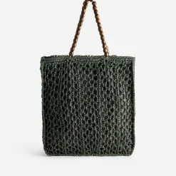 Sac TEXTO vert crochet et anses perles bois
